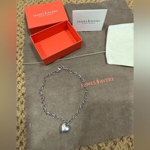 Retired James Avery Silver Anklet with Puff Heart Charm